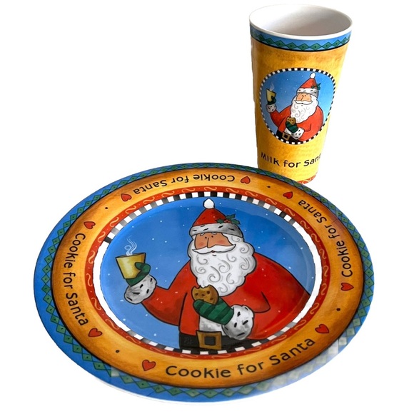 Fourstar Vintage Cookies for Santa Set- Plate and Cup Melamine - Picture 1 of 4